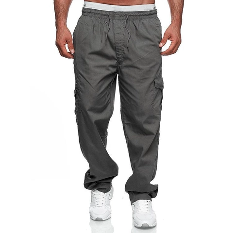 Men's Cargo Pants Multi Pocket Outdoor Casual Relaxed Fit Cotton Blend Tactical Trousers Solid Color Drawstring Elastic Waist Bottoms