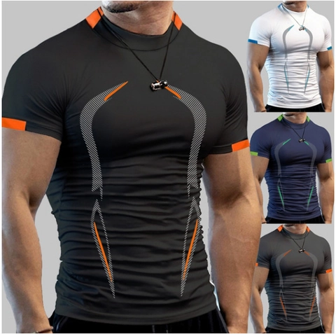 Men's Compression Sport T-Shirt Quick Dry High Elastic Fitness Gym Short Sleeve Top Geometric Print Training Running Tee