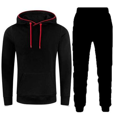 Ensemble Sweat à Capuche Homme Mode Décontracté Polyester Top And Bottom Couleur Unie Cordon Contrastant Survêtement Automne Hiver