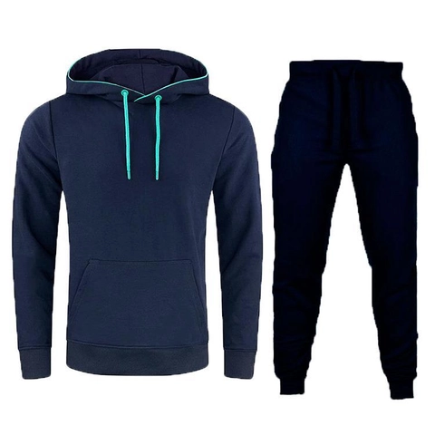Ensemble Sweat à Capuche Homme Mode Décontracté Polyester Top And Bottom Couleur Unie Cordon Contrastant Survêtement Automne Hiver