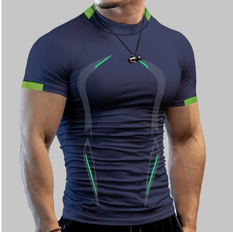 Men's Compression Sport T-Shirt Quick Dry High Elastic Fitness Gym Short Sleeve Top Geometric Print Training Running Tee