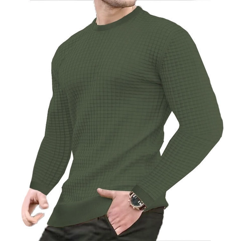 Felpa da Uomo in Maglia a Nido d Ape Slim Fit Motivo Jacquard Pullover Casual Maniche Lunghe Girocollo Strutturata Top