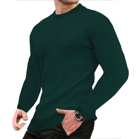 Felpa da Uomo in Maglia a Nido d Ape Slim Fit Motivo Jacquard Pullover Casual Maniche Lunghe Girocollo Strutturata Top