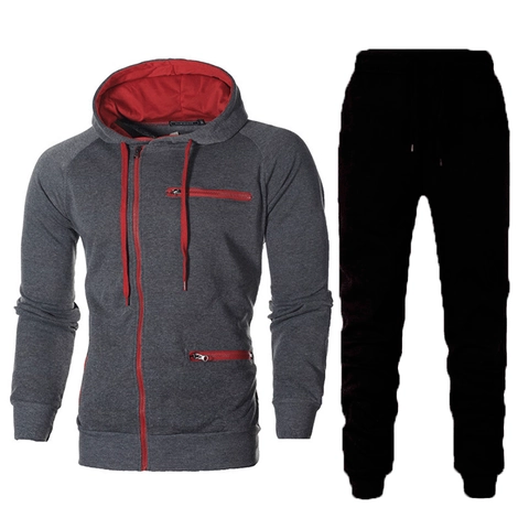 Survêtement de Sport Décontracté pour Homme en Polaire Polyester Jacquard Veste à Capuche et Pantalon de Jogging