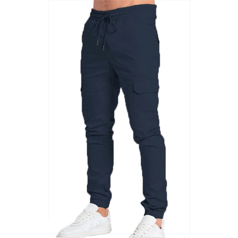 Men's Casual Cargo Jogger Pants With Multi Pockets Elastic Drawstring Waist Solid Color Fashion Outdoor Sweatpants