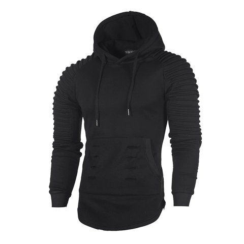 Felpa da Uomo Slim Fit con Maniche Plissettate Stile Britannico Tinta Unita Manica Lunga con Tasca a Marsupio Orlo Curvo