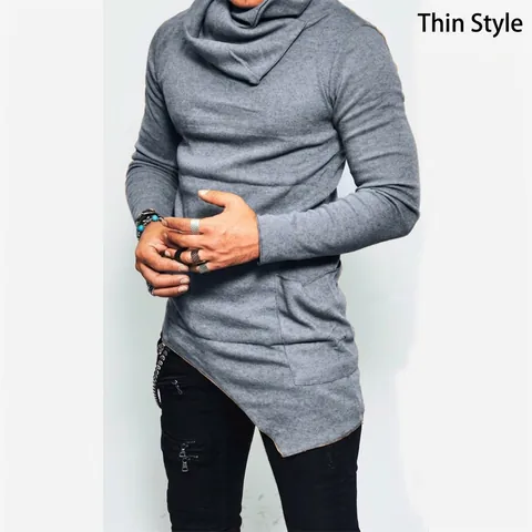 Herren Asymmetrischer Saum Wasserfallausschnitt Langarm Top Modal Dünn Mode Streetwear Casual Einfarbig Pullover T-Shirt