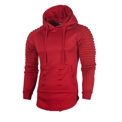 Felpa da Uomo Slim Fit con Maniche Plissettate Stile Britannico Tinta Unita Manica Lunga con Tasca a Marsupio Orlo Curvo
