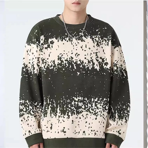 Men's Casual Pixelated Digital Camouflage Sweatshirt Crew Neck Long Sleeve Pullover Loose Knitted Top Streetwear