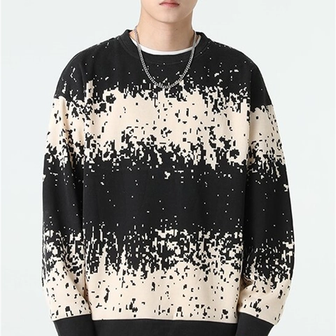 Men's Casual Pixelated Digital Camouflage Sweatshirt Crew Neck Long Sleeve Pullover Loose Knitted Top Streetwear