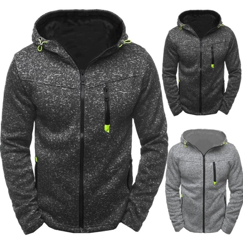 Chaqueta con Capucha y Cremallera para Hombre Forro de Felpa Jaspeado Jacquard Sudadera con Detalles Neón Cárdigan Deportivo Ropa de Abrigo
