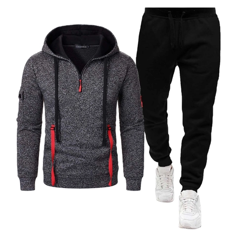 Herren Casual Trainingsanzug Set Polyester Kapuzen Halbreißverschluss Sweatshirt Und Jogginghose Zweiteiliges Sportbekleidung Set
