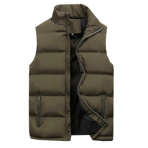 Men's Casual Quilted Puffer Vest Stand Collar Zipper Pockets Winter Warm Sleeveless Jacket Plus Size M-6XL Outerwear