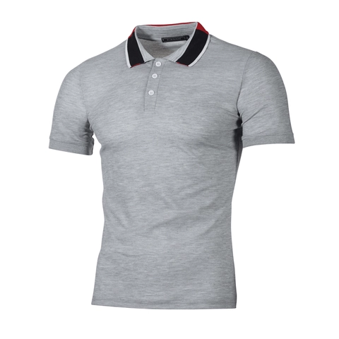 Men Casual Cotton Blend Polo Shirt Short Sleeve Contrast Color Lapel Striped Collar Ribbed Cuffs Summer Fashion Top