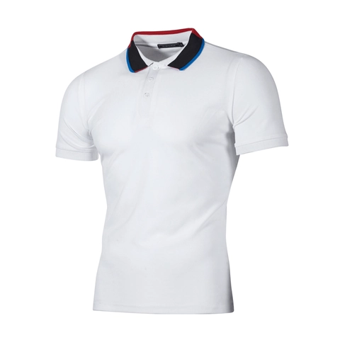 Men Casual Cotton Blend Polo Shirt Short Sleeve Contrast Color Lapel Striped Collar Ribbed Cuffs Summer Fashion Top