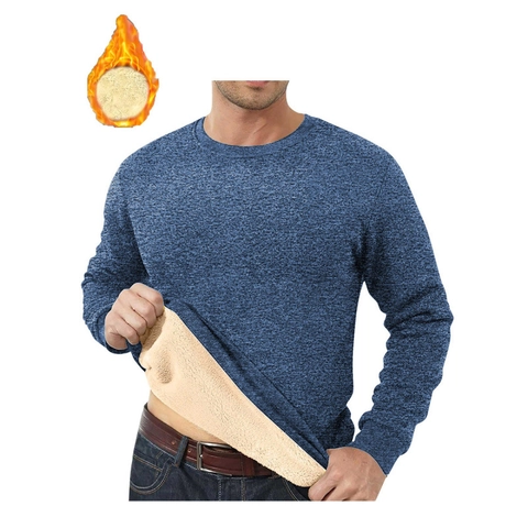 Ανδρικό Casual Φούτερ με Επένδυση Fleece Στρογγυλή Λαιμόκοψη Ενισχυμένο Sherpa Πουλόβερ Χειμερινό Ζεστό με Υφή Νιφάδας
