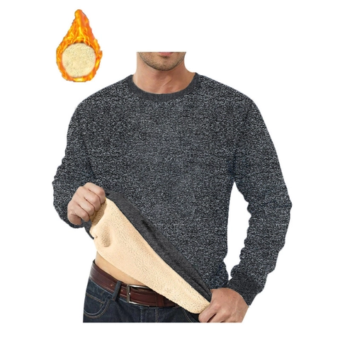 Ανδρικό Casual Φούτερ με Επένδυση Fleece Στρογγυλή Λαιμόκοψη Ενισχυμένο Sherpa Πουλόβερ Χειμερινό Ζεστό με Υφή Νιφάδας