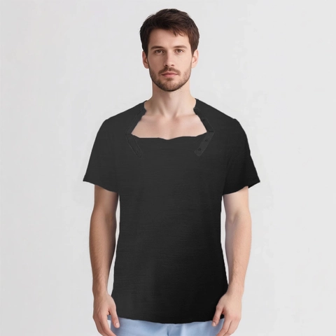 Men's Adaptive Post-Surgery Recovery T-Shirt With Shoulder Snaps Short Sleeve Cotton Blend Nursing Clothing For Patient