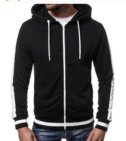Herren Casual Zip Up Hoodie Kontraststreifen Kapuzenpullover Langarm Schmale Passform Sportliche Fleecejacke Mit Taschen