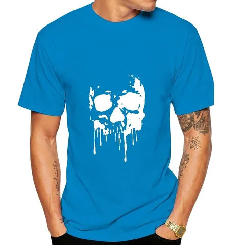 T-Shirt Décontracté pour Homme en Mélange de Coton Streetwear Imprimé Crâne Effet Écoulement Col Rond Manches Courtes
