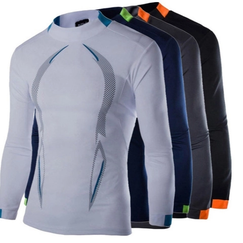 T-Shirt de Compression à Manches Longues pour Hommes Séchage Rapide Respirant Sport Fitness Running Top Slim Fit Training Baselayer Polyester