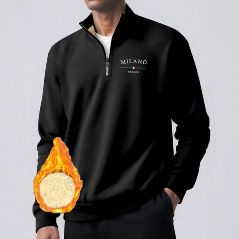 Sweatshirt d'Hiver Doublé Polaire pour Hommes avec Fermeture Éclair Laine d'Agneau Pull Chaud Épais Col Montant Couleur Unie