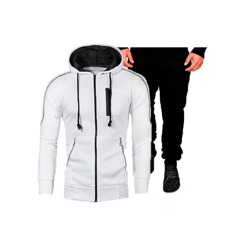 Uomo Casual Poliestere Felpa con Cappuccio con Cerniera E Pantaloni Sportivi Top And Bottom Autunno Inverno Ragazzi Giacca