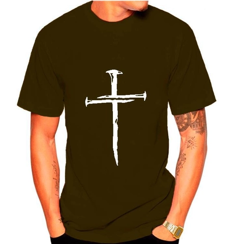 Camiseta de Manga Corta de Moda para Hombre Con Estampado Gráfico de Cruz de Clavos Cuello Redondo Mezcla de Algodón Casual