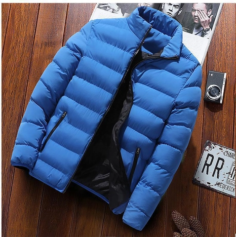 Men's Winter Stand Collar Puffer Jacket Horizontal Quilted Padded Coat Warm Windproof Casual Outdoor Outerwear For Men