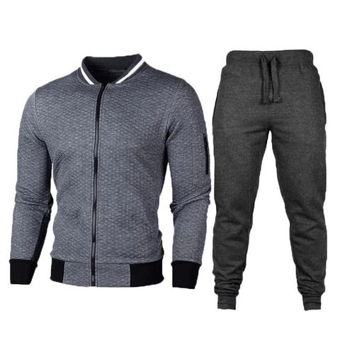 Men's Stand Collar Zipper Tracksuit Outfit Quilted Rhombus Texture Sporty Casual Jacket And Pants Fashion Sportswear