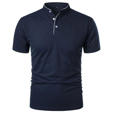 Polo de Manga Corta para Hombre Cuello Mao Casual de Negocios Color Sólido Top de Poliéster Con Ribete en Contraste Transpirable Moda Ropa de Verano