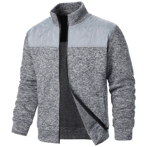 Herren Casual Stehkragen Strickjacke Mit Gestepptem Schulter-Patchwork Full Zip Rippbündchen Warmer Herbst Winter Mantel