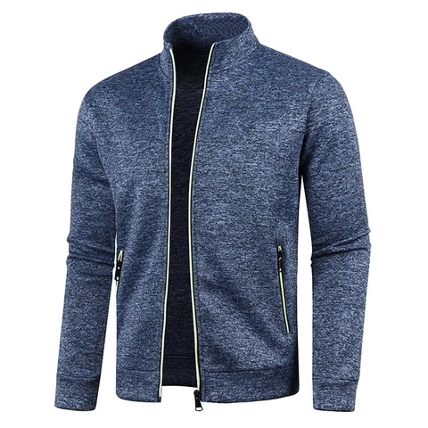 Men Stand Collar Full Zip Knitted Jacket Fleece Lined Casual Heathered Cardigan Sweater Outerwear For Winter Autumn Top