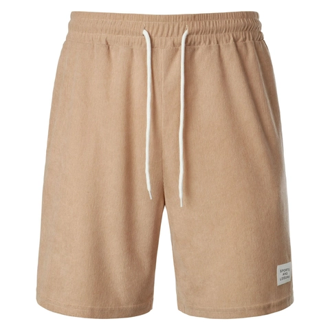 Men Summer Corduroy Casual Shorts Minimalist Solid Color Drawstring Sporty Shorts With Sports And Leisure Letter Patch