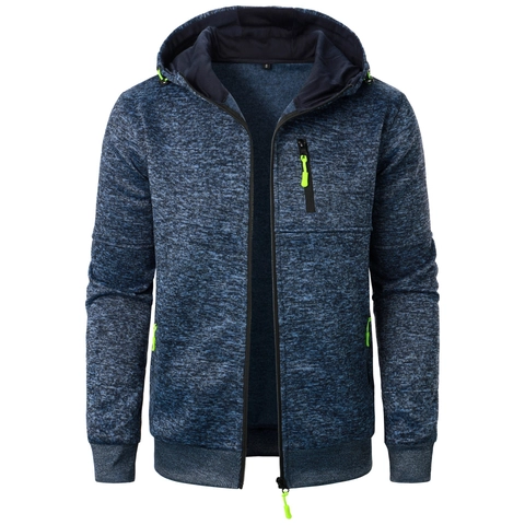 Men's Casual Hooded Zipper Jacket Melange Knit Sweatshirt Fleece Lined Sporty Coat With Contrast Zip Pockets Outdoor Warm Top