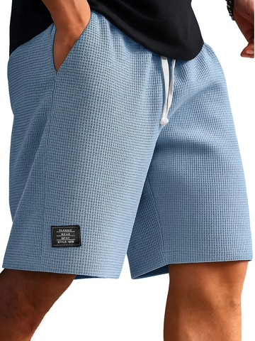 Men Waffle Texture Shorts Casual Athletic Gym Bottoms Drawstring Summer Breathable Sportswear For Men Running Beach Daily Wear