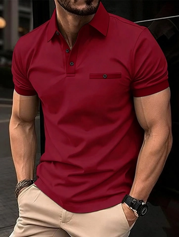 Polo para Hombre Piqué Elástico Corte Entallado Manga Corta Transpirable Casual Verano Solapa Color Sólido Estilo Muscle Fit
