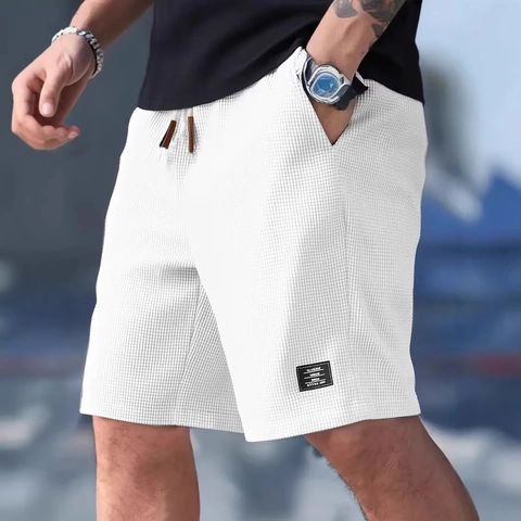 Men's Casual Waffle Knit Shorts Drawstring Elastic Waist Summer Beach Gym Athletic Shorts With Pockets For Men Relaxed Fit