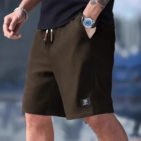 Men's Casual Waffle Knit Shorts Drawstring Elastic Waist Summer Beach Gym Athletic Shorts With Pockets For Men Relaxed Fit