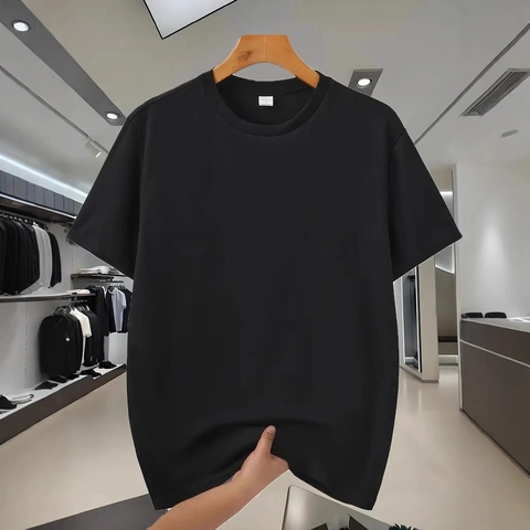 Men Short Sleeve T-Shirt Breathable Polyester Top Casual Summer Round Neck Sporty Loose Solid Color Tee For Daily Wear