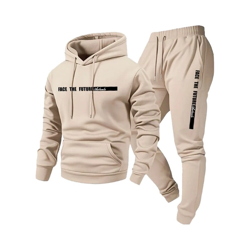 Tuta Sportiva da Uomo Foderata in Pile con Cappuccio e Pantaloni Sportivi Stampa Lettere Poliestere Casual Calda Completo Jogger