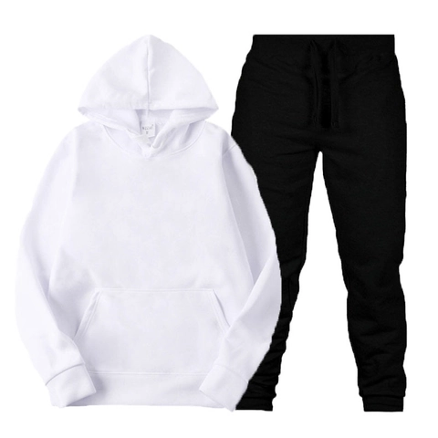 Men Casual Tracksuit Fleece Hooded Sweatshirt And Jogger Pants Solid Color Long Sleeve Pullover Hoodie Sportswear Suit For Men