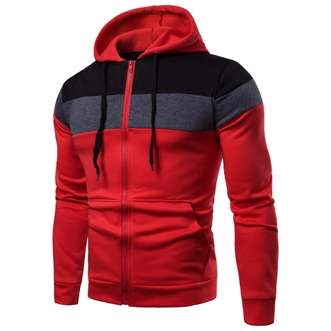 Ανδρικό Casual Color Block Φούτερ με Κουκούλα Επένδυση Fleece Πλήρες Φερμουάρ Patchwork Αθλητικό Μακρυμάνικο Τζάκετ με Τσέπες