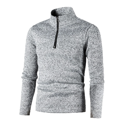 Men Quarter Zip Stand Collar Sweatshirt Long Sleeve Polyester Pullover Solid Color Casual Basic Fleece Top For Autumn Winter