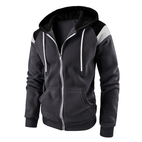 Ανδρικό Φούτερ με Κουκούλα Color Block Fleece Φούτερ Φερμουάρ Casual Μακρυμάνικο Αθλητικό Μπουφάν Streetwear Χειμωνιάτικο