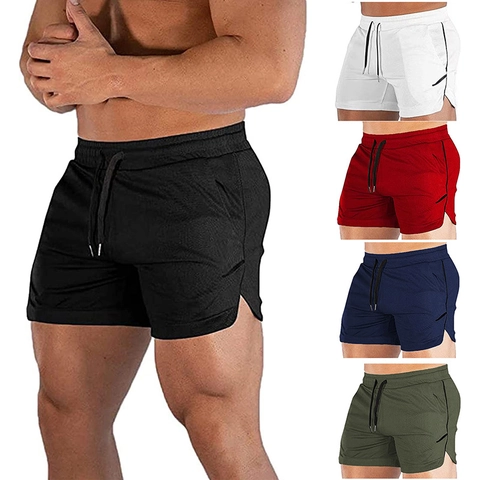 Pantalones Cortos Deportivos para Hombre Poliéster Secado Rápido Transpirable Entrenamiento Correr Shorts Con Cordón Abertura Lateral Fitness Gimnasio