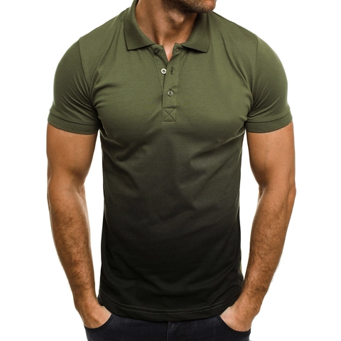 Polo de Manga Corta Degradado para Hombre Tejido Piqué Corte Ajustado Casual Deportivo Transpirable Moda Negocios