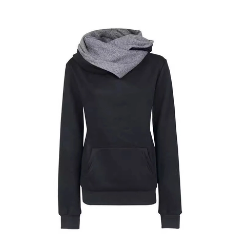 Women Casual Polyester Cotton Blend Hoodie Long Sleeve Cross Neck Pullover Sweatshirt With Kangaroo Pocket Solid Color Top