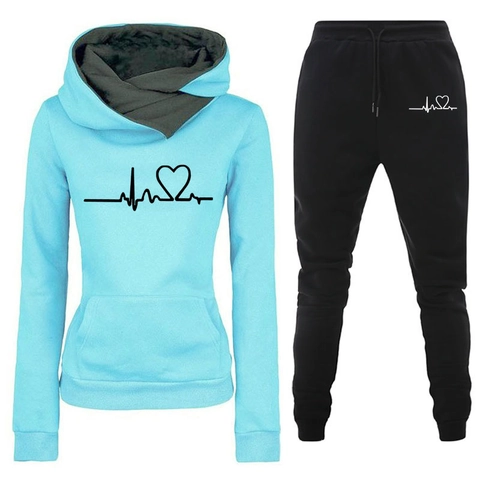 Women's Hoodie And Pants Tracksuit Polyester Blend Heartbeat Heart Print Casual Sporty Long Sleeve Hooded Sweatshirt Joggers