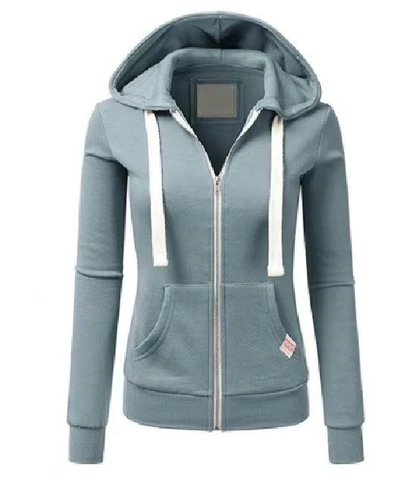 Dames Casual Katoenmix Hoodie Met Rits Trekkoord Lange Mouwen Sweatshirt Slim Fit Basic Jack Met Capuchon En Kangoeroezak